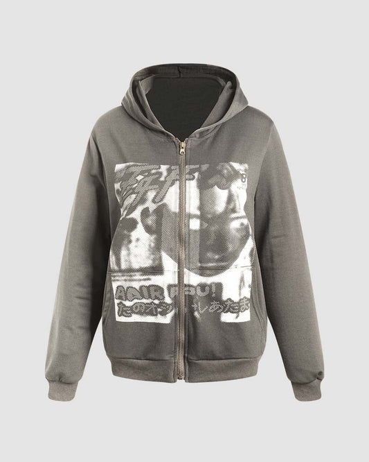 Dilution Retro Graphic Zip Hoodie