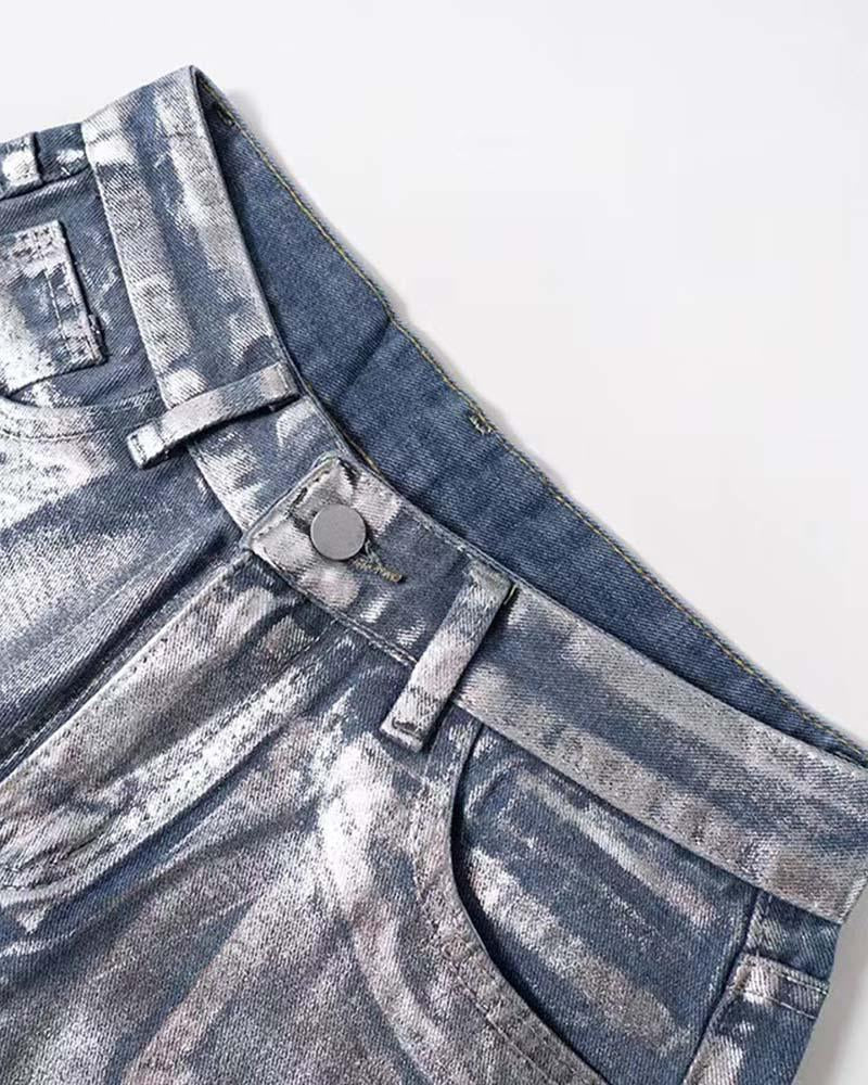 Silver Casual High Waist Denim Jeans