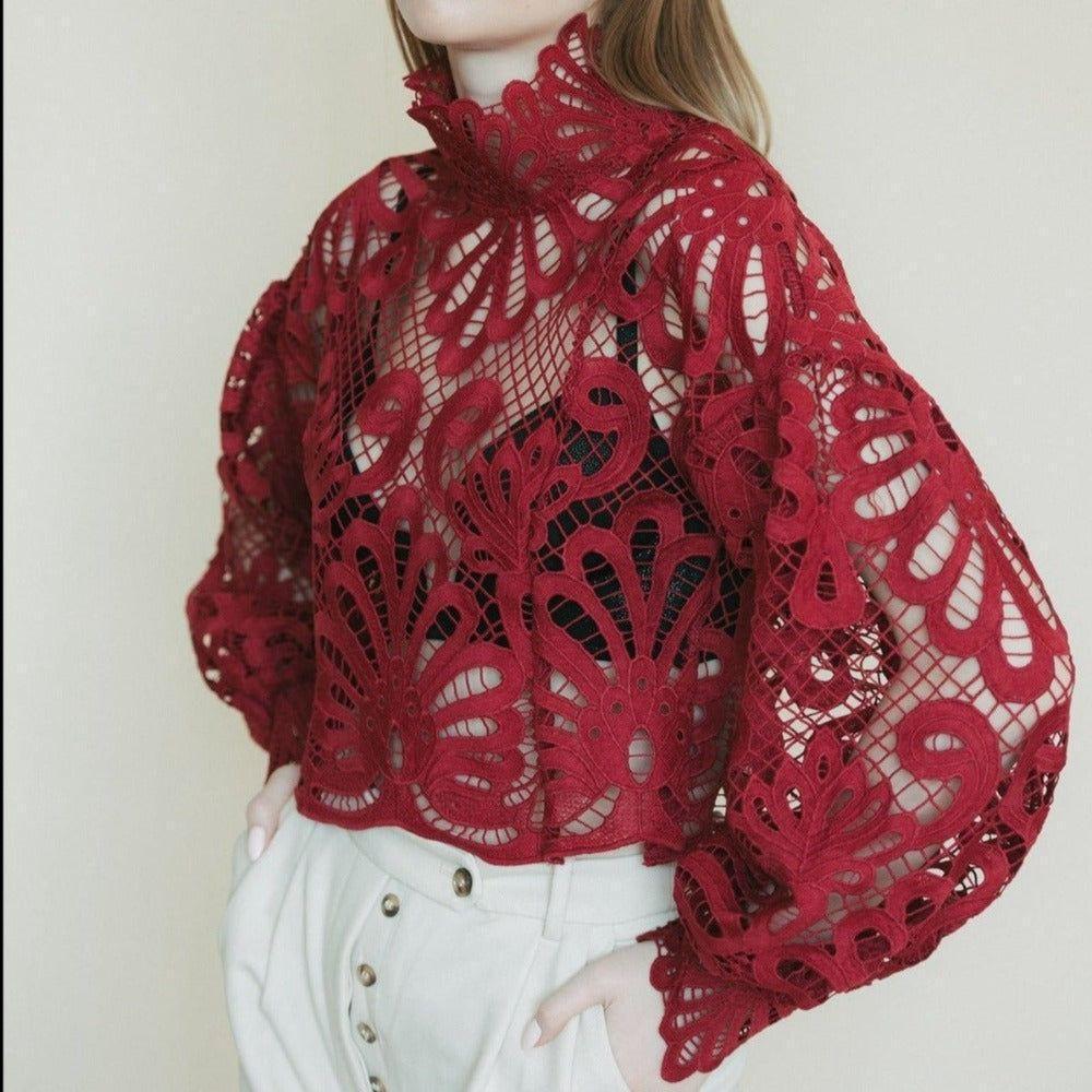 Maira Lace Lantern Sleeve Blouse