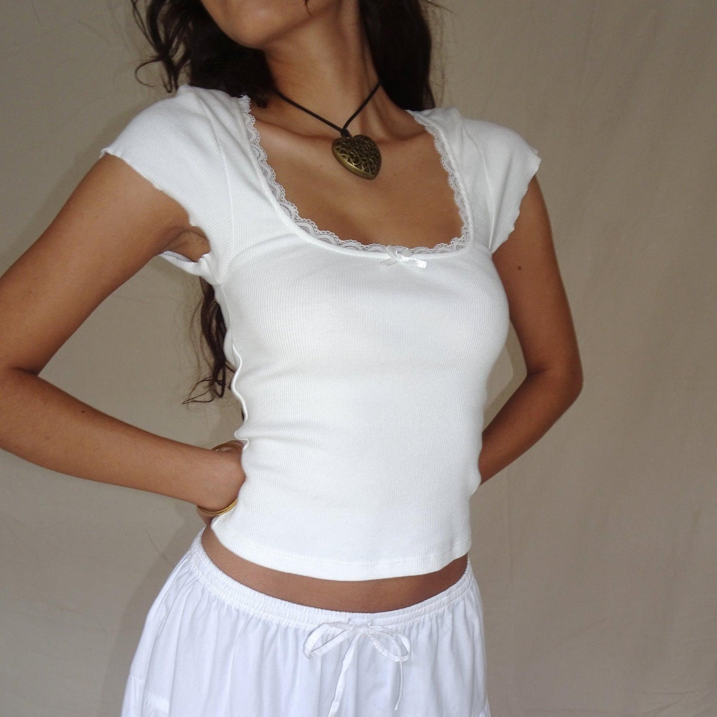 One And Only Lace Trim Ribbed Top