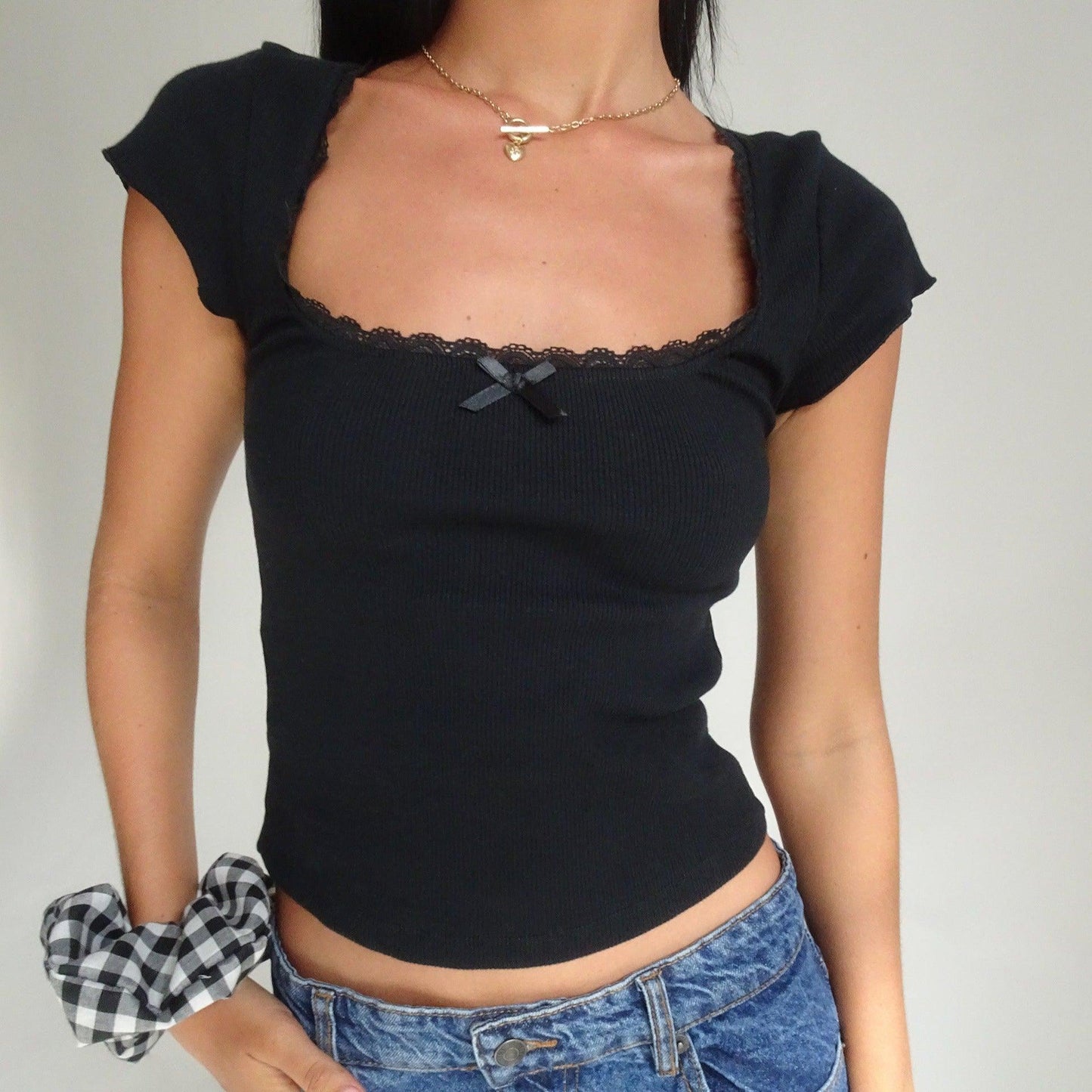 One And Only Lace Trim Ribbed Top