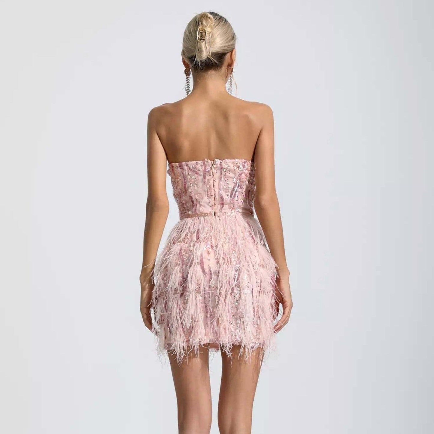 Dainty Doll Sequin Feather Fringe Mini Dress