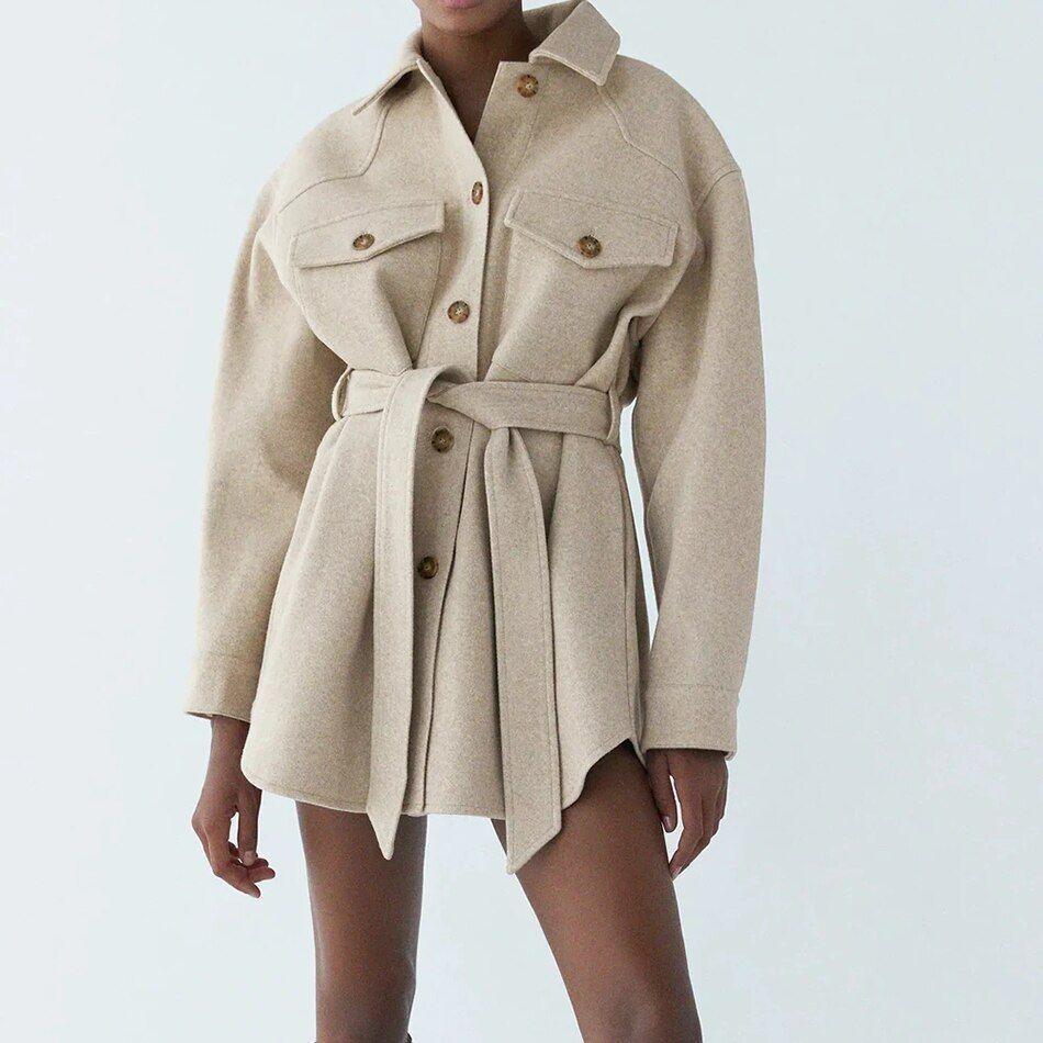 Shadya Belted Wool Shirt Coat