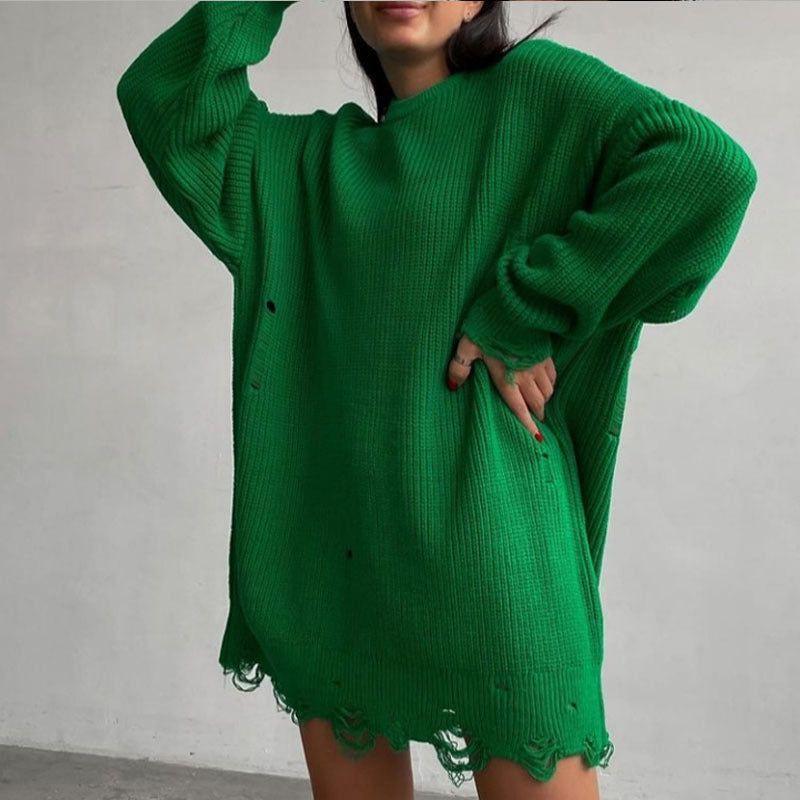 Cover Girl Broken Solid Color Loose Sweater