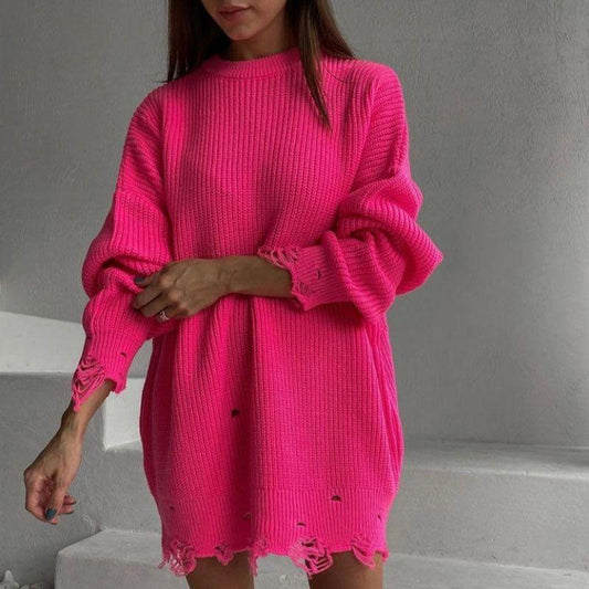 Cover Girl Broken Solid Color Loose Sweater