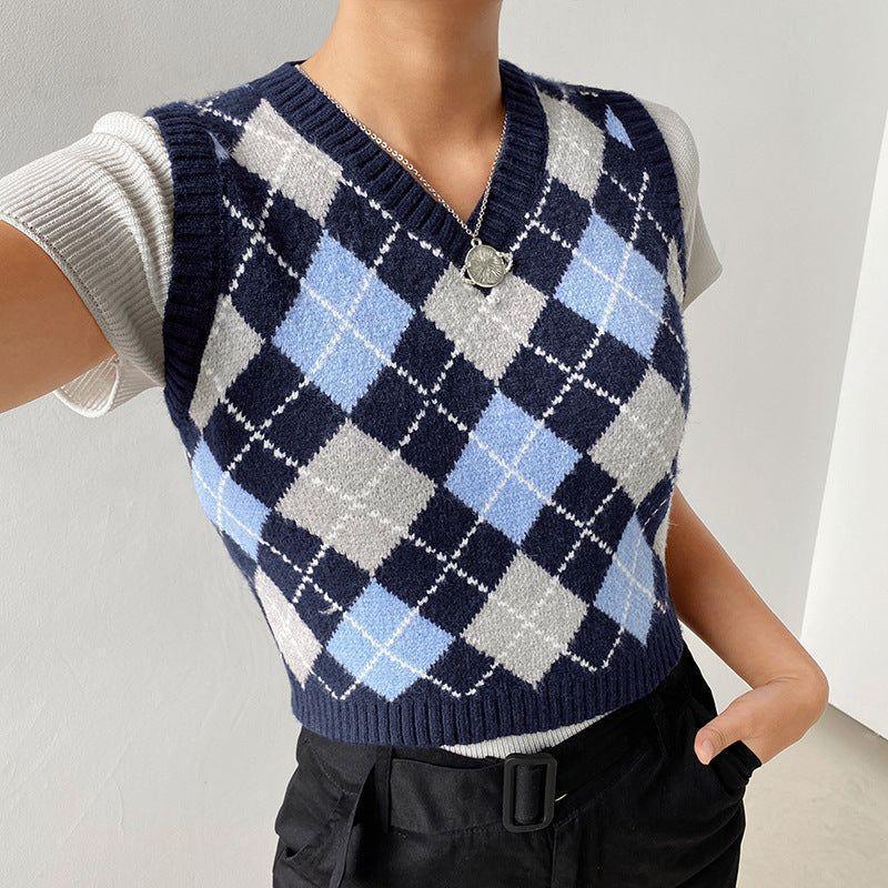 Silvia Knitted Plaid Crop Vest