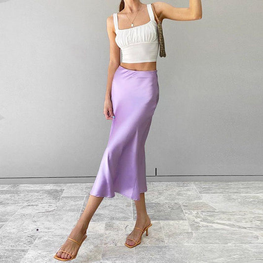 Blanca High Waist Satin Midi Skirt