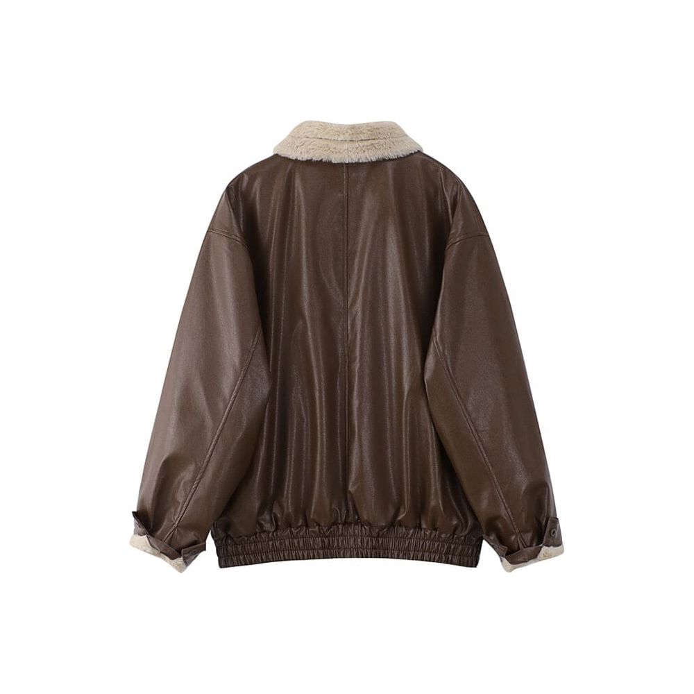 The Carla Faux Leather Oversized Winter Moto Jacket - Multiple Colors