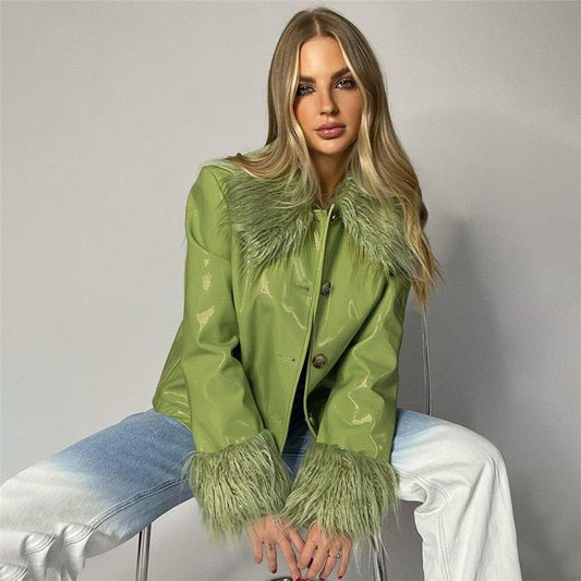 Old School Love Fur Trim Faux Leather Jacket