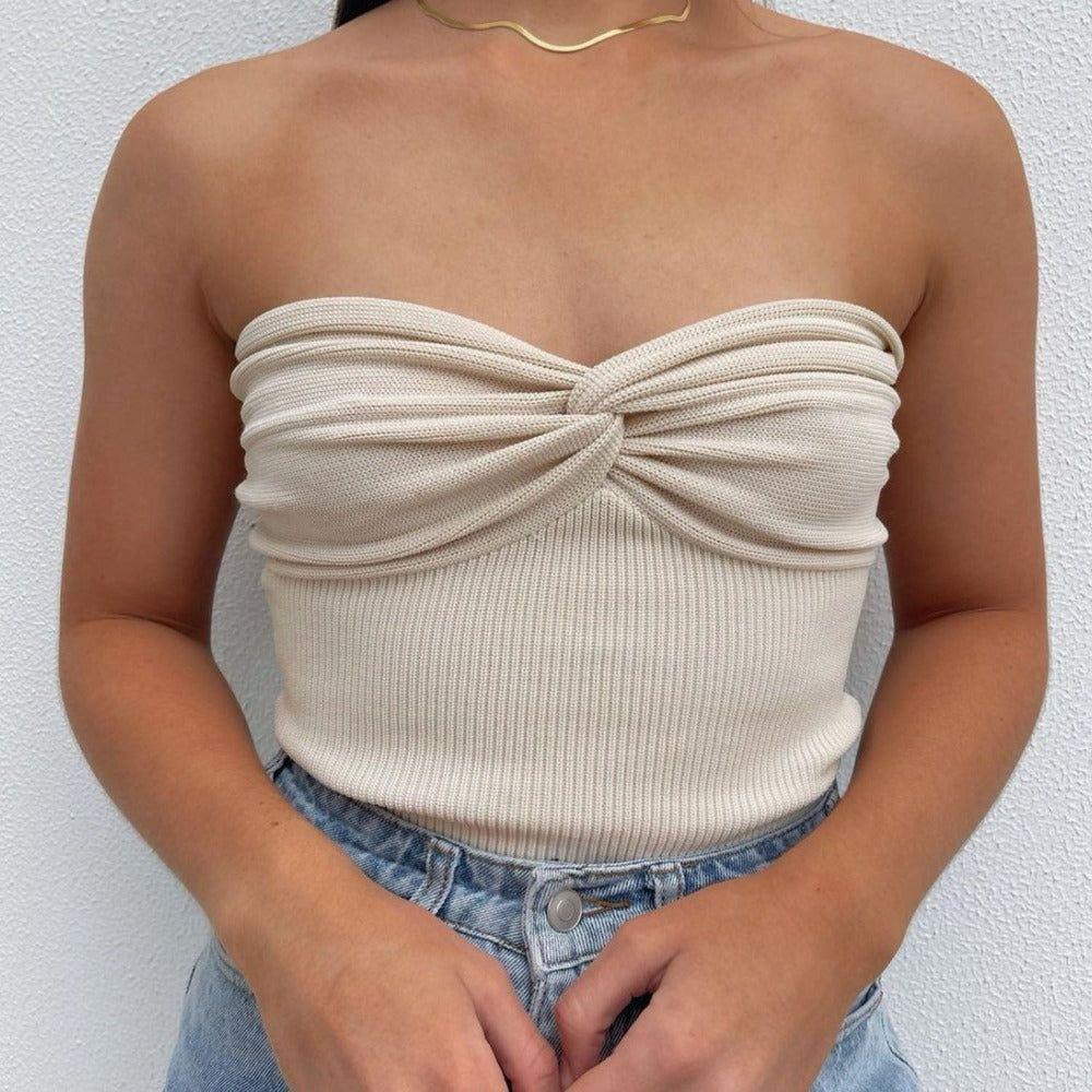 Small Treasure Ruched Twist Bandeau Knitted Top