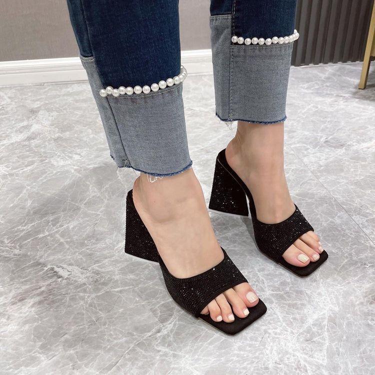 Daydreaming Triangle Heel Square Toe Rhinestone Heels