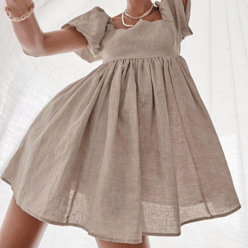 Tampa Puff Sleeve High Waist Linen Mini Dress