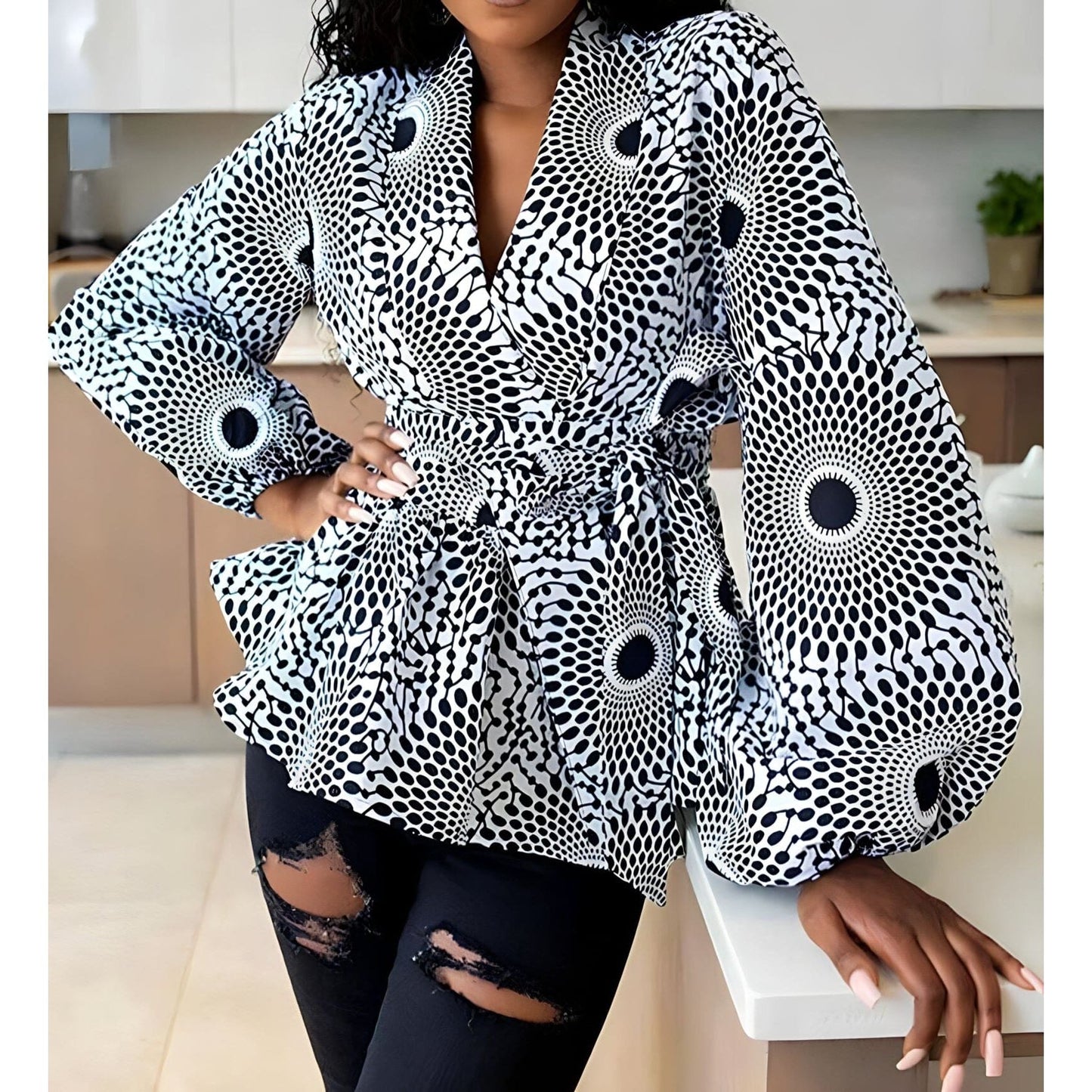 The Sabina V Neck Printed Shirt