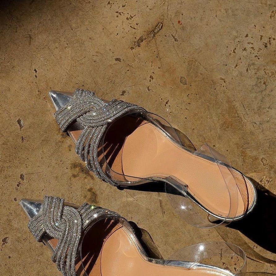 Cosmopolitan Rhinestone Pointed Toe Crystal Clear Heels