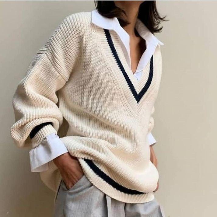 Chike Oversized V-Neck Vintage Sweater