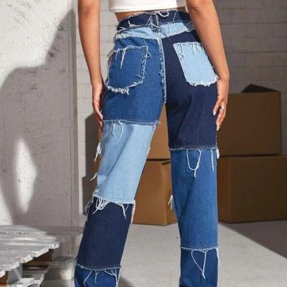 Kaylani Patchwork High Waist Street Jeans