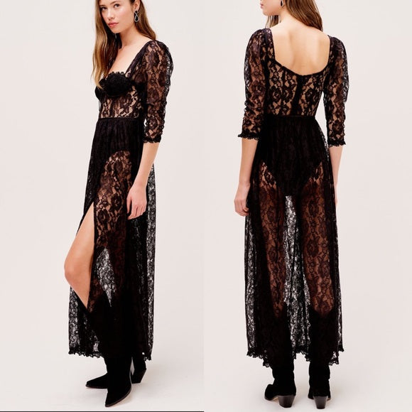 Delilah Sexy Lace Split Maxi Dress