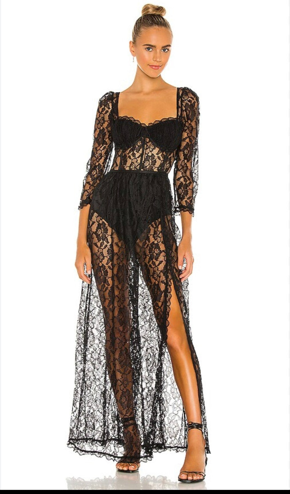 Delilah Sexy Lace Split Maxi Dress