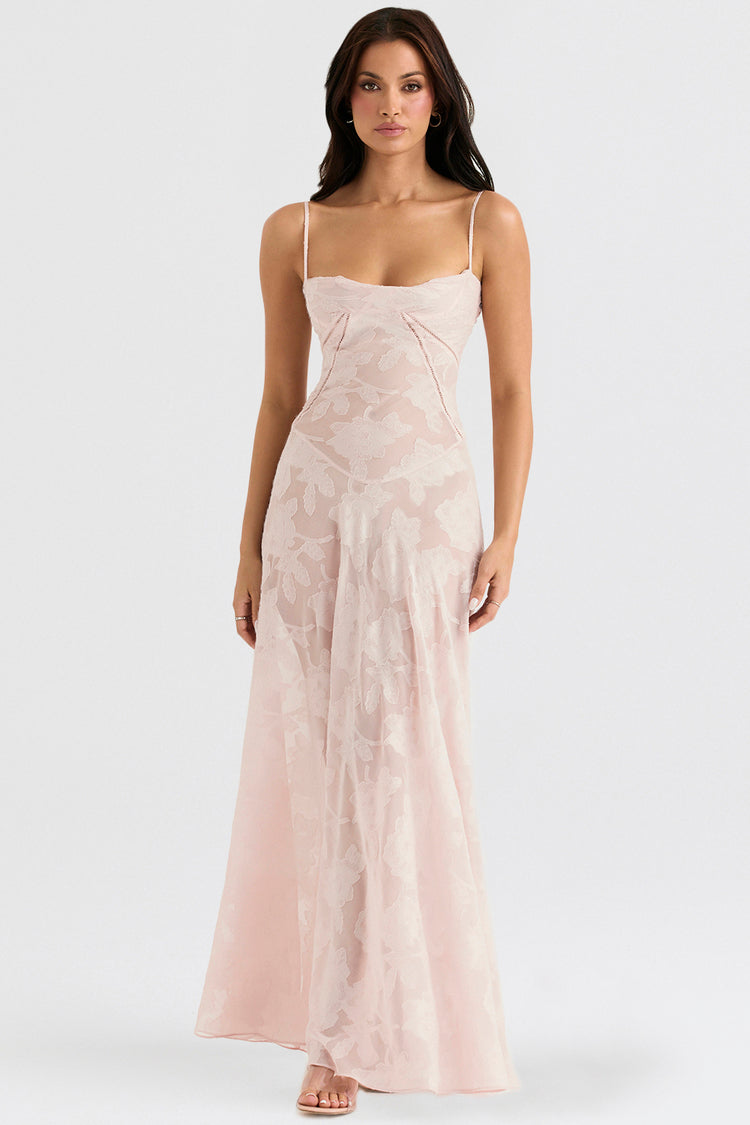 Blush of Elegance Lace Maxi Dress