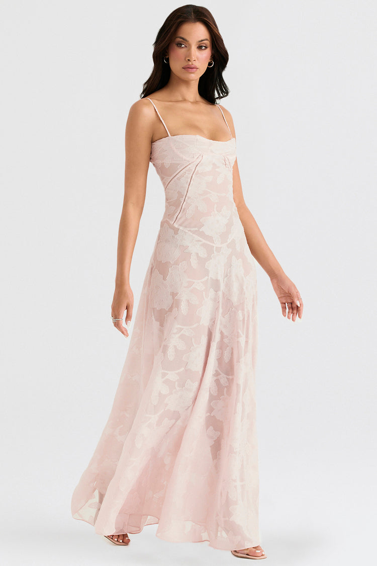 Blush of Elegance Lace Maxi Dress