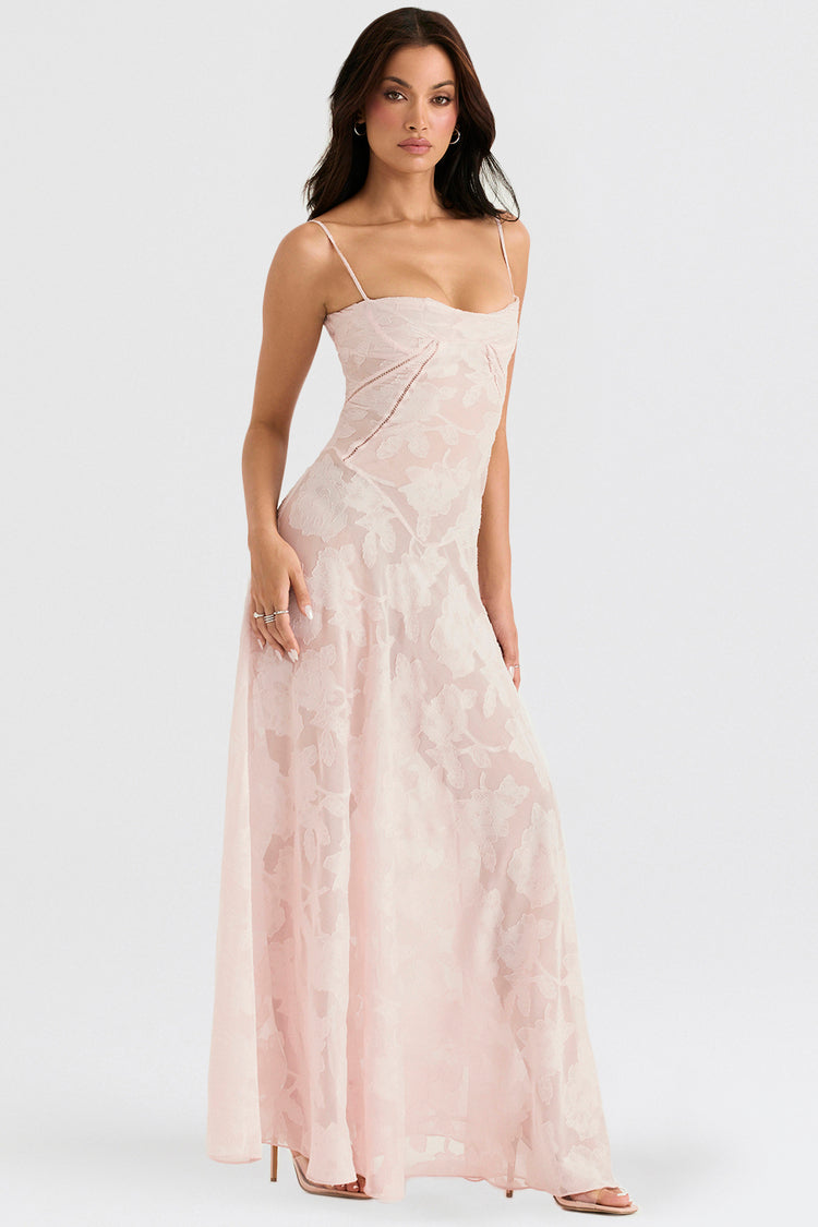 Blush of Elegance Lace Maxi Dress