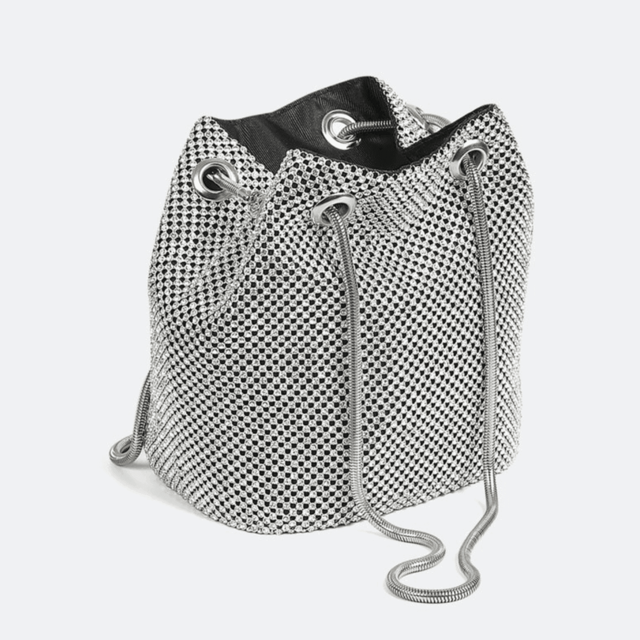 Brilly Rhinestone Mesh Sparkly Bucket Bag