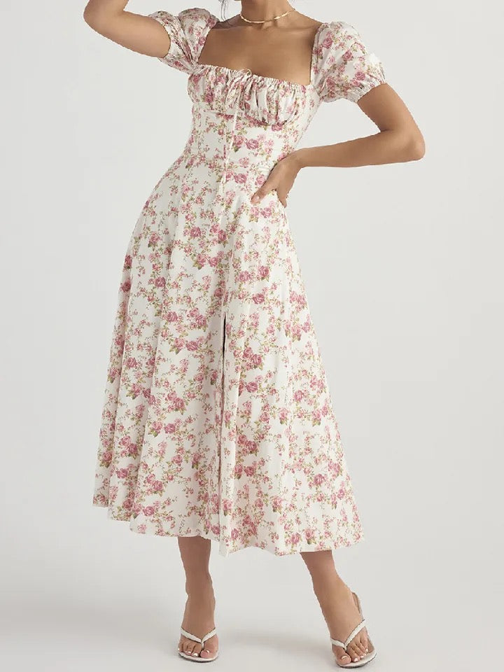 Hot Milkmaid Floral Split Midi Dress