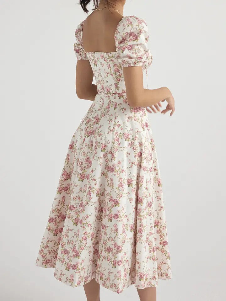 Hot Milkmaid Floral Split Midi Dress