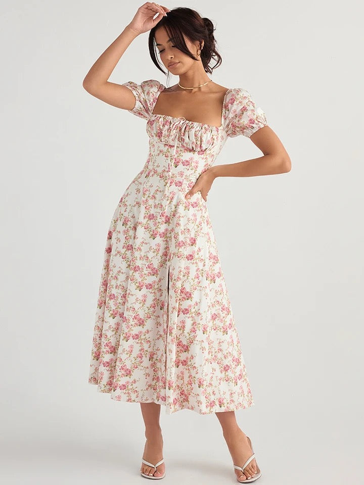 Hot Milkmaid Floral Split Midi Dress