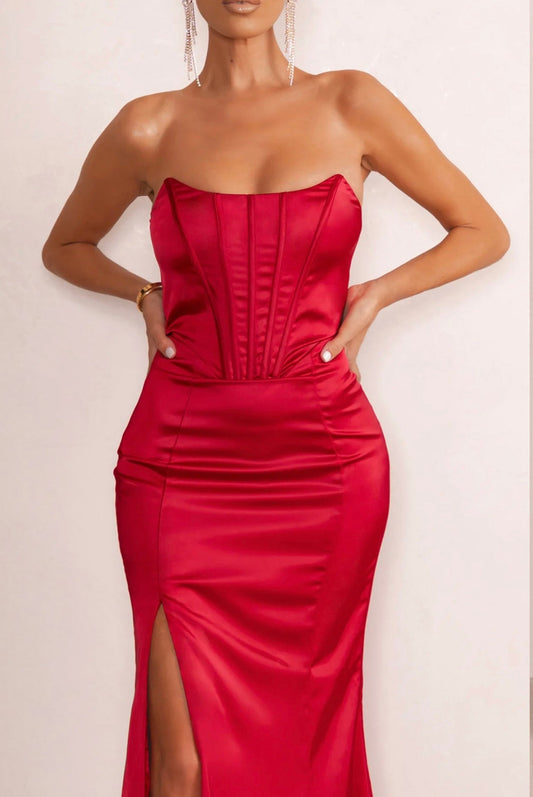 Seduction Corset Bodycon Split Maxi Dress