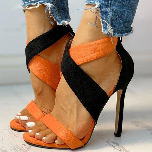 Summer Heat Two Tone Cross Strap Stiletto Sandals