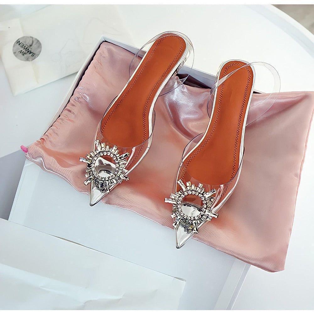 Cinderella Pointed Toe Crystal Brooch Heels