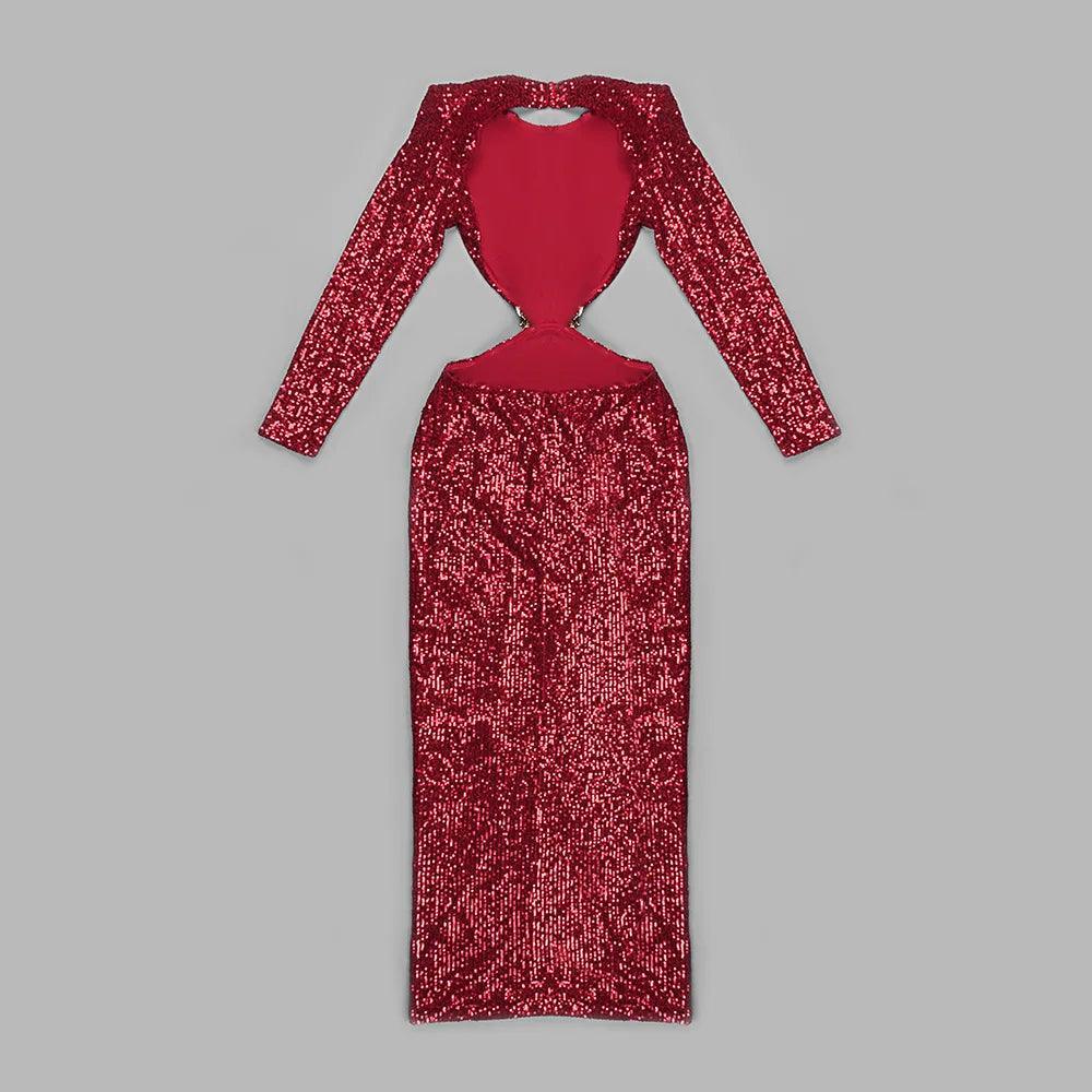 First Kiss Long Sleeve Cutout Sequin Maxi Dress