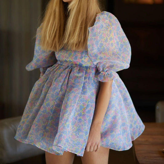 Paloma Sweet Pastel Floral Puff Mini Dress