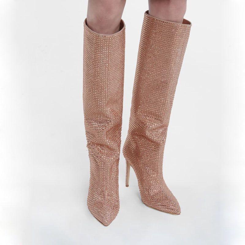 Fashionista Glitter Rhinestone Knee-High Stilettos Boots