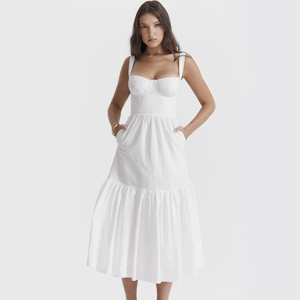 Belle White Midi Dress