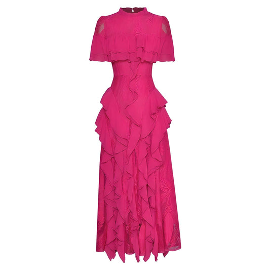 The Elodie Ruffled Lace Patchwork Dress - Multiple Colors