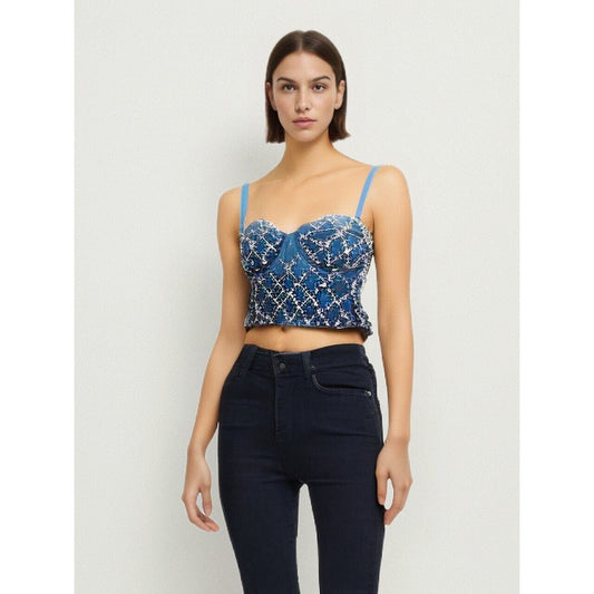 The Bermuda Crop Top Rhinestone Denim Camisole