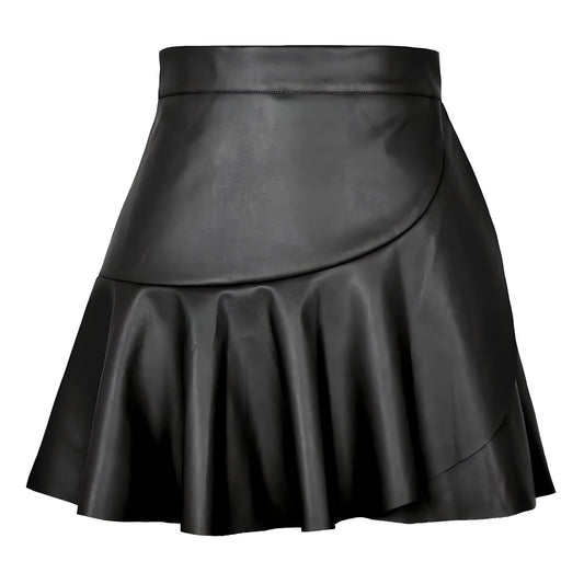 The Elara Ruffled Faux Leather Mini Skirt