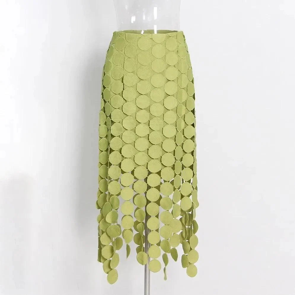 Lemon Tart Cotton Fringed Midi Skirt