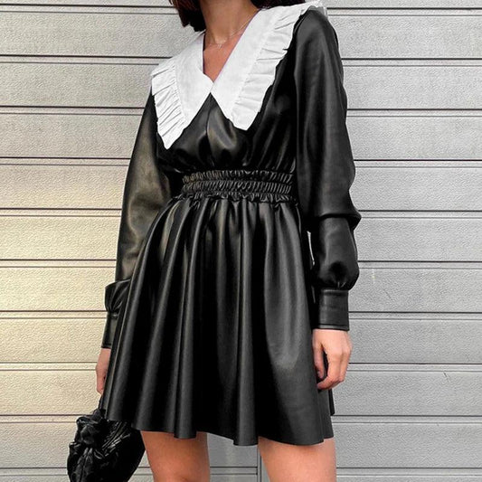 Seraphic Grace Long Sleeve Leather Mini Dress