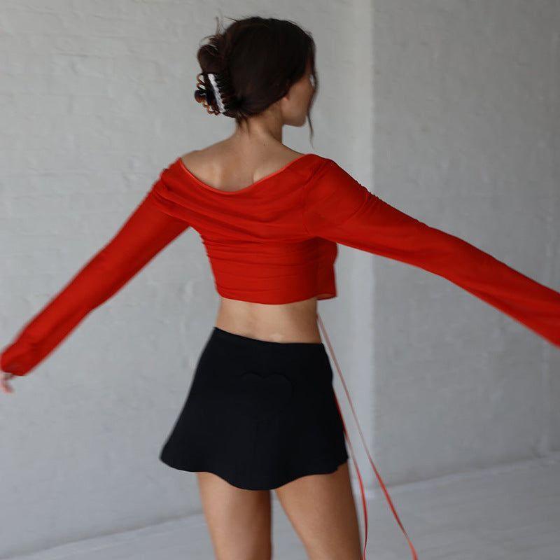 Morning Glory Chiffon Long Sleeve Crop Top