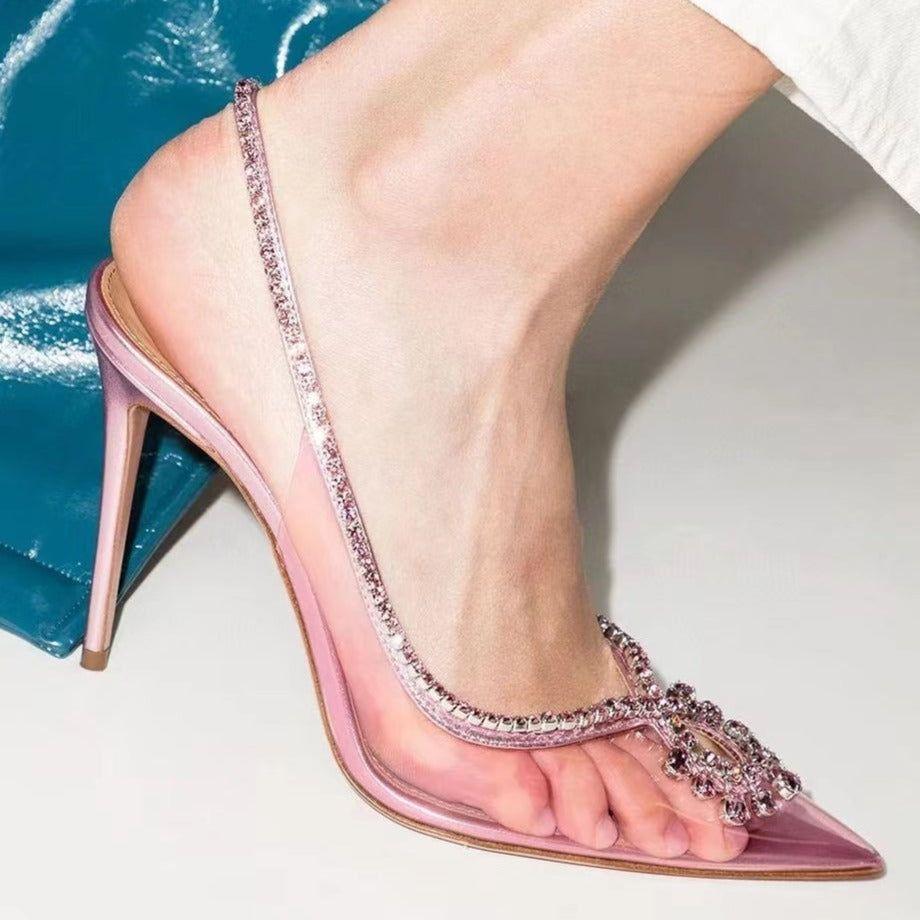 The Vogue Shiny Crystal Pointed Toe Heels