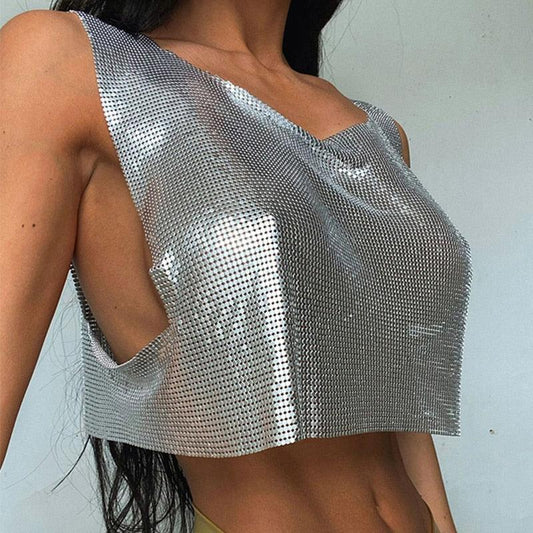 Hot Date Chainmail Cowl Neck Tank Top