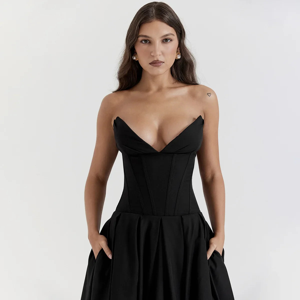 Adriana Midi A-Line Strapless Corset Dress