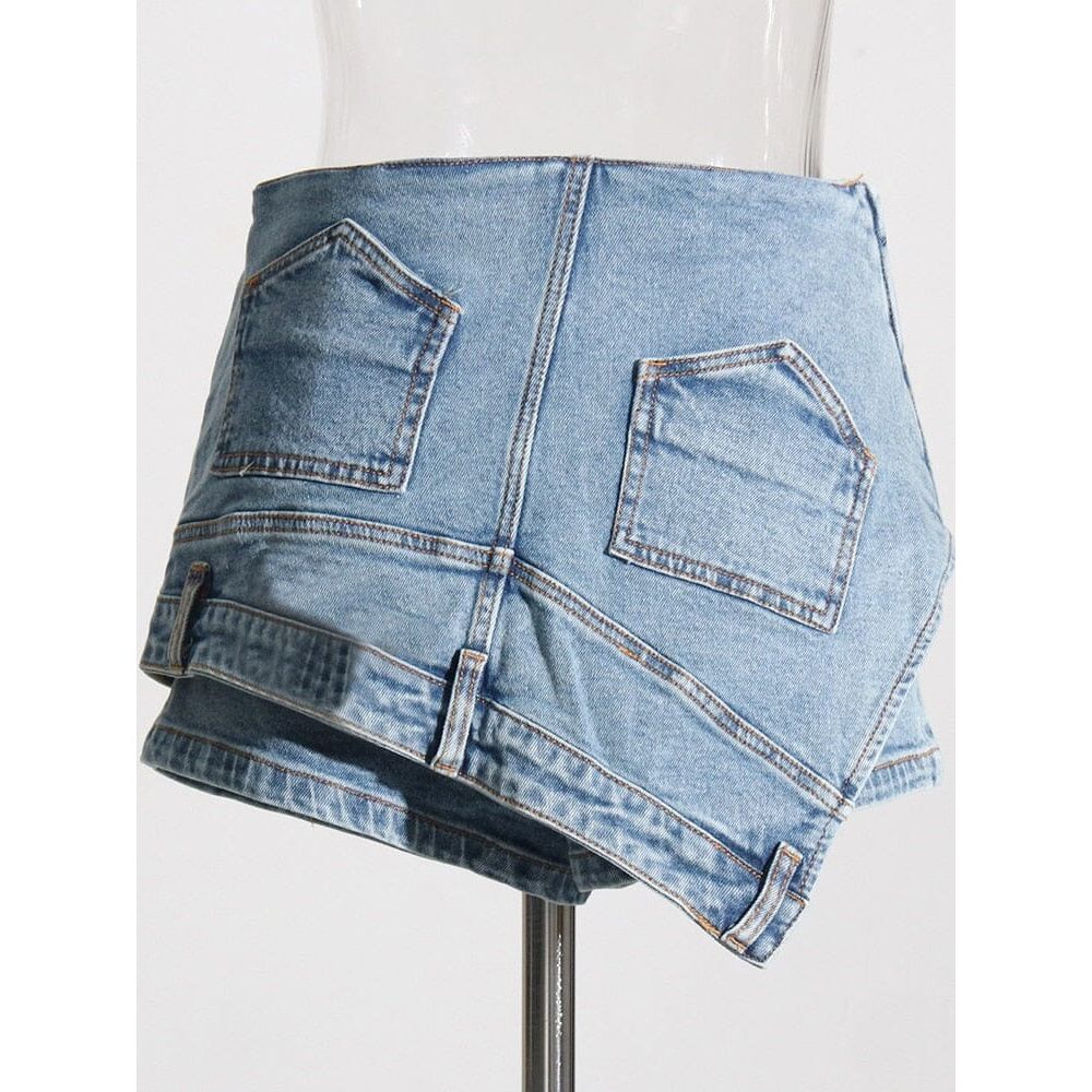 The Genie High Waist Denim Shorts - Blue