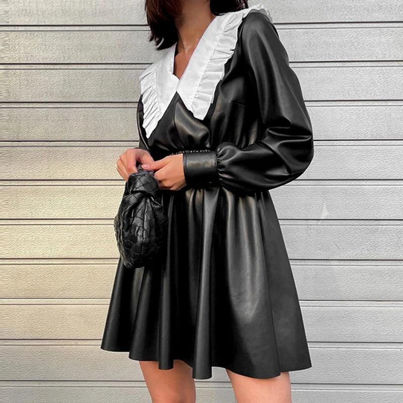 Seraphic Grace Long Sleeve Leather Mini Dress