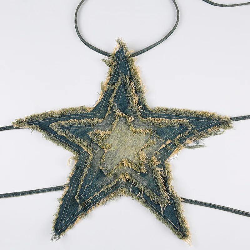 Real Life Denim Raw Star Halter Top