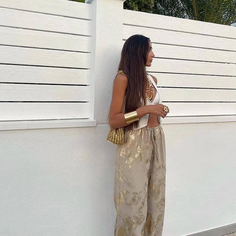 Golden Hour Drawstring Wide Leg Pants