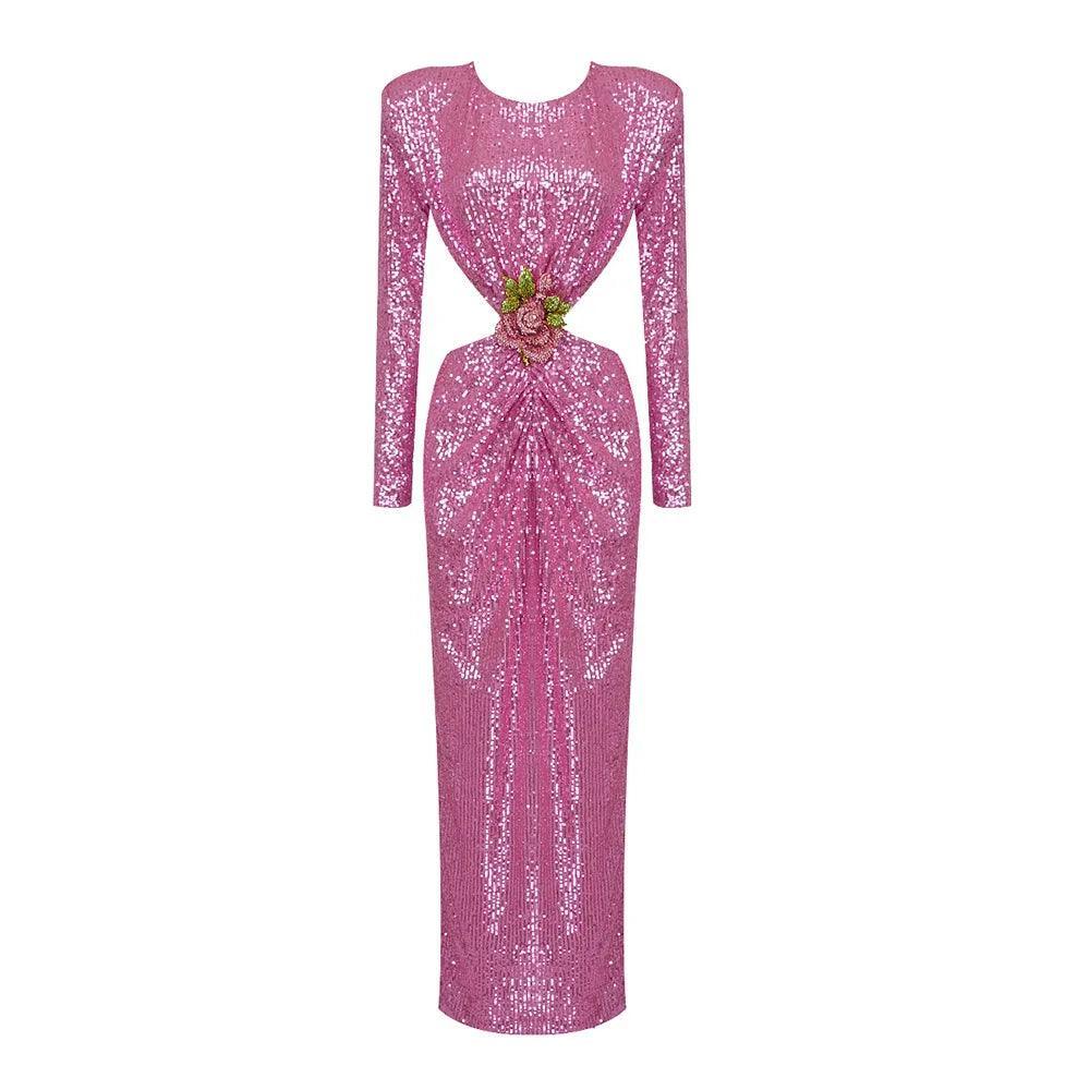 First Kiss Long Sleeve Cutout Sequin Maxi Dress